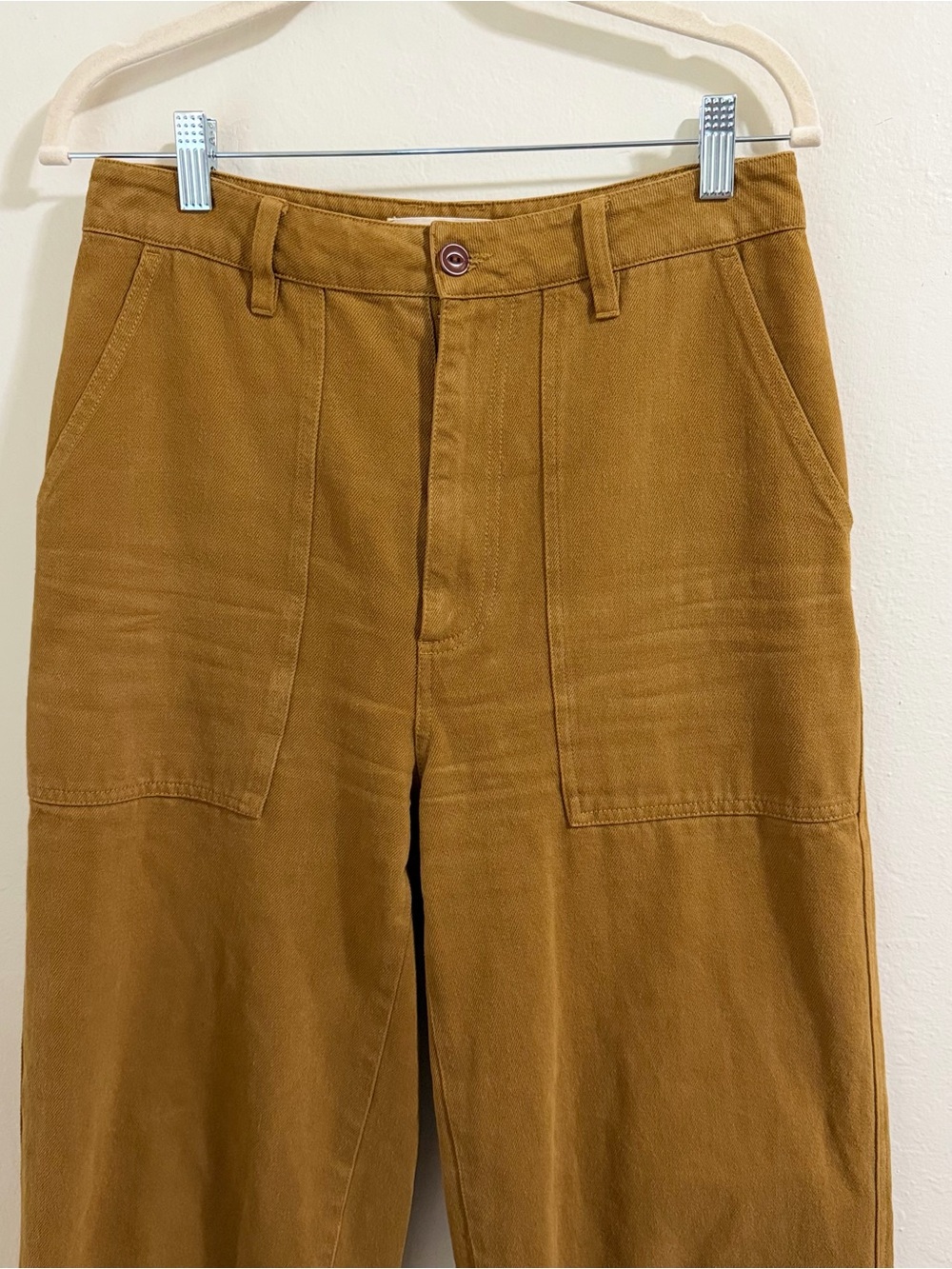 Alex Mill Patrick Washed Denim Wide Leg Pants Golden Khaki Ochre Size 4 Cargo - Picture 6 of 16